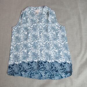 Laundry Shelli Segal Top Womens Large Blue Paisley Sleeveless Vacation Coastal